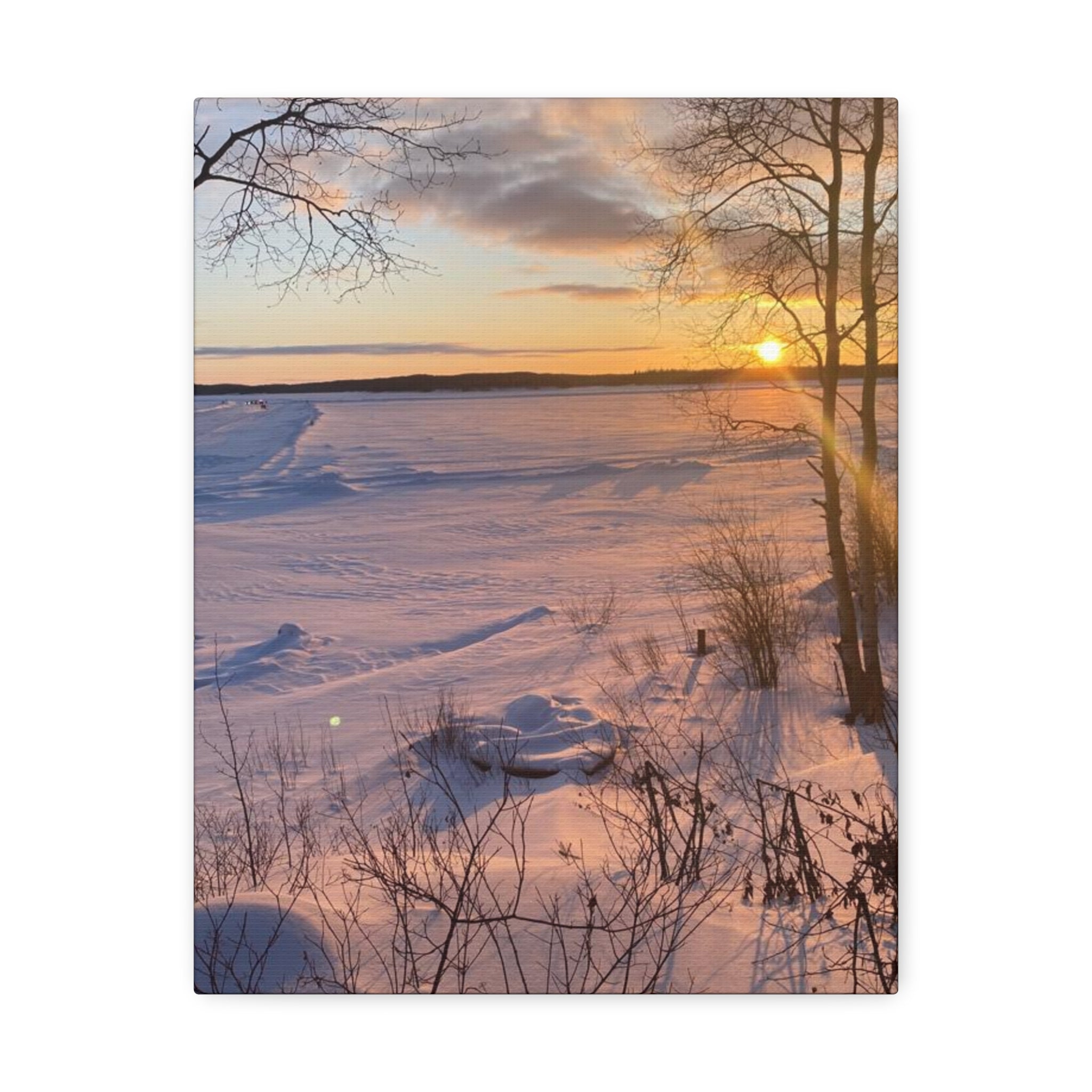 Sunset over Frozen Lake Stretched Canvas Wall Art