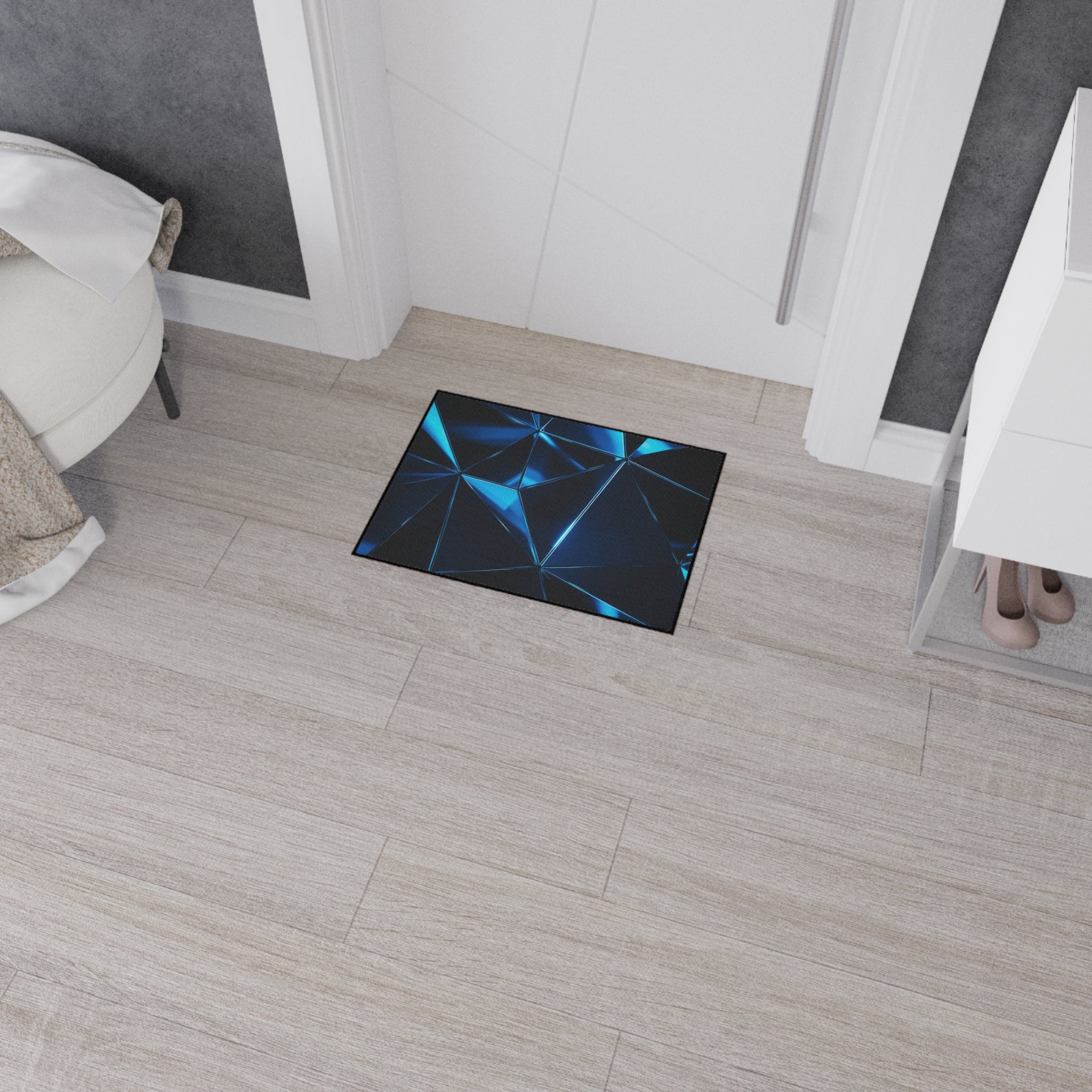 Geometric Blue Prism Floor Mat — Heavy Duty Non-Slip Rug for Entry, Garage & Office