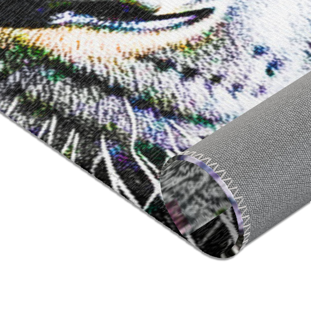 Leopard Portrait Area Rug — Bold Black & White Animal Print Accent Rug