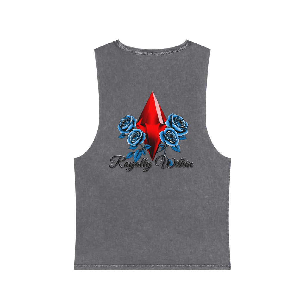 Stonewash Graphic Tank Top — Neon Lips & Red Gem Artwork
