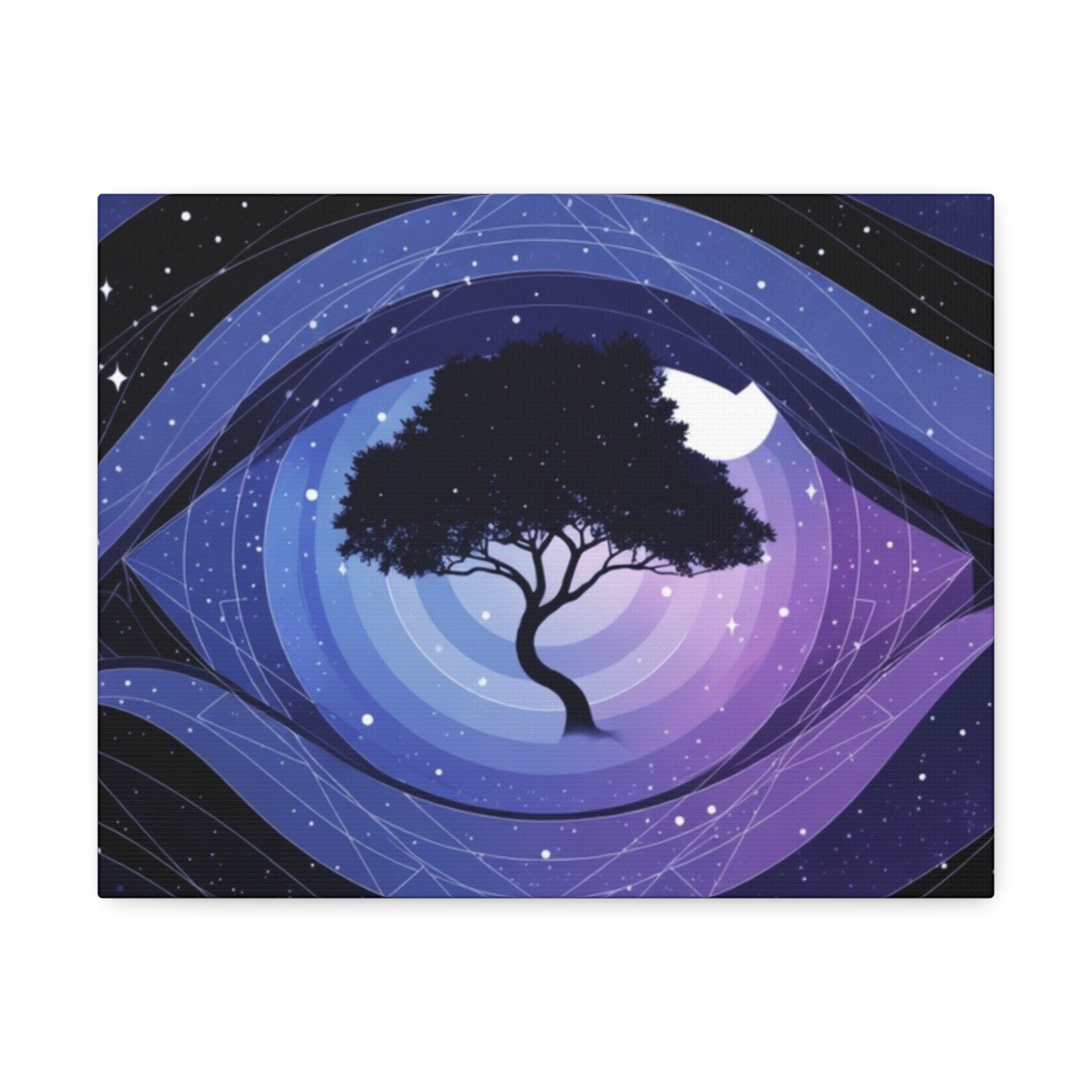 Night Tree Stretched Canvas Wall Art — Mystical Purple Galaxy Eye Design