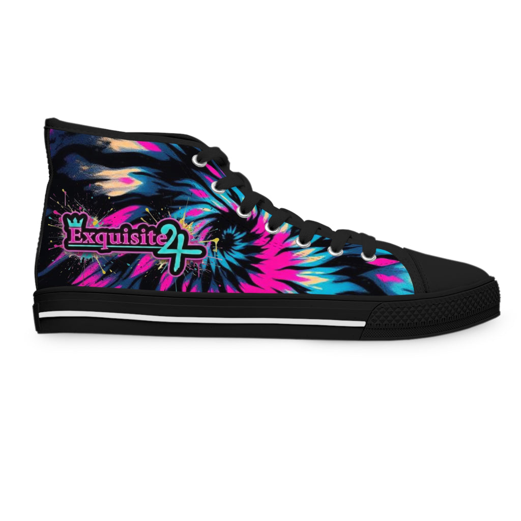 Women's High Top Portrait Pink & Blue Tie Dye Sneakers