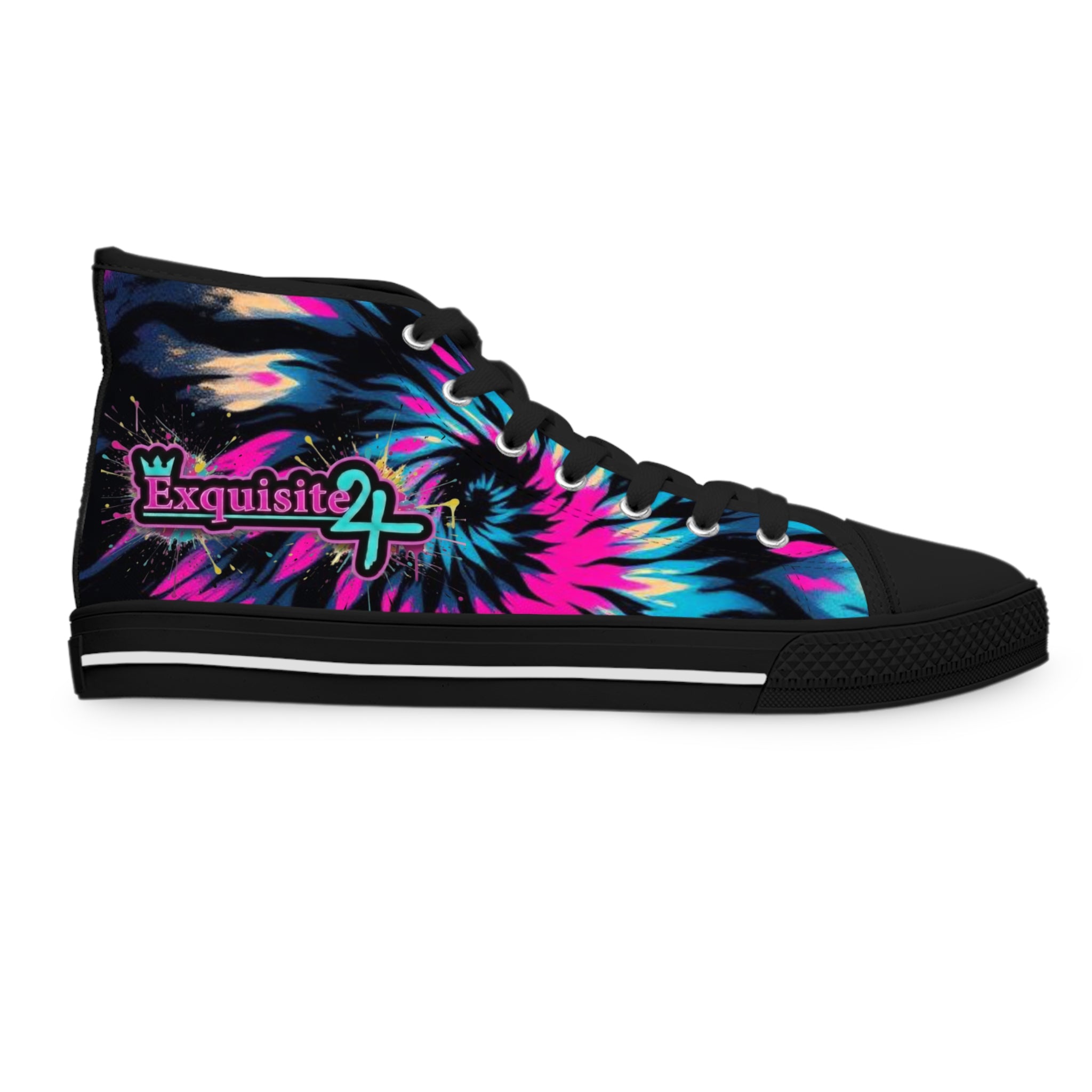 Women's High Top Portrait Pink & Blue Tie Dye Sneakers