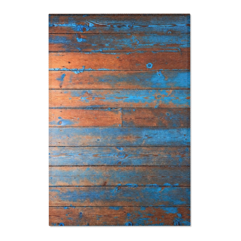 Rustic Blue Patina Wood Area Rug — Distressed Coastal Floor Decor
