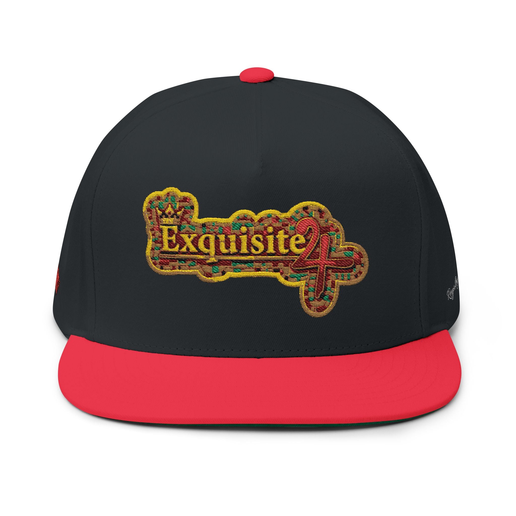 Embroidered 'Exquisite 24' Flat Bill Cap — Kente-Inspired Patch Snapback