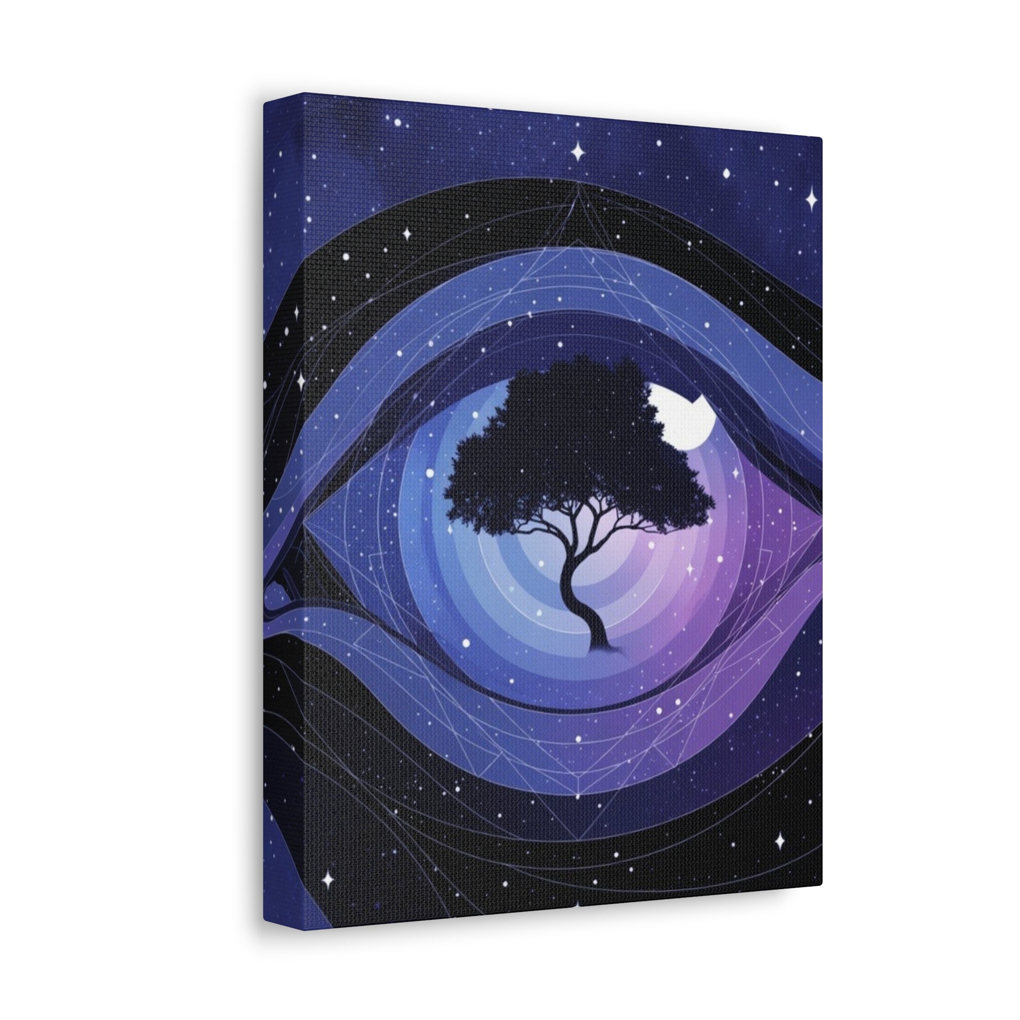 Night Tree Stretched Canvas Wall Art — Mystical Purple Galaxy Eye Design