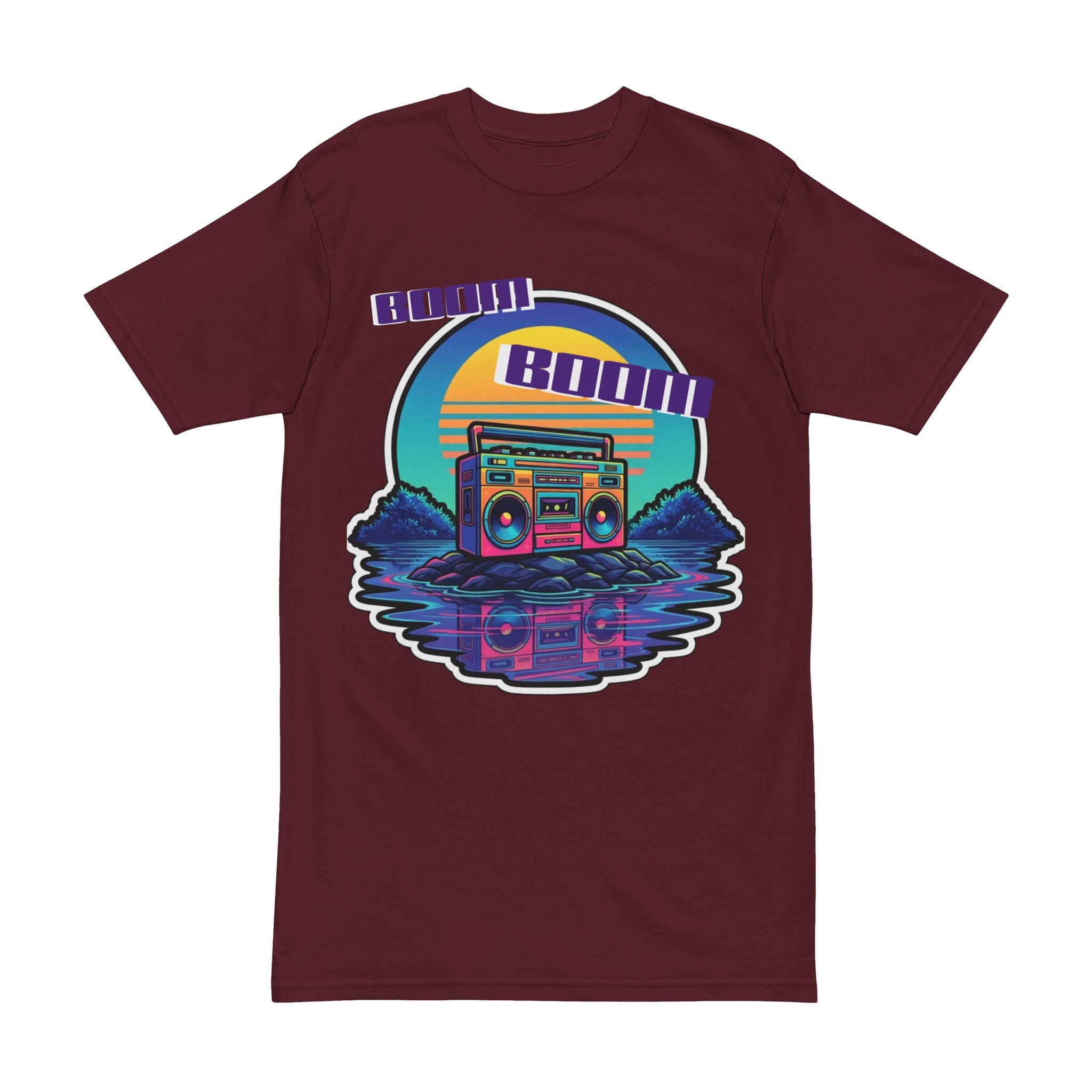 Retro Boombox Tee — Sunset Vaporwave Music Graphic Shirt