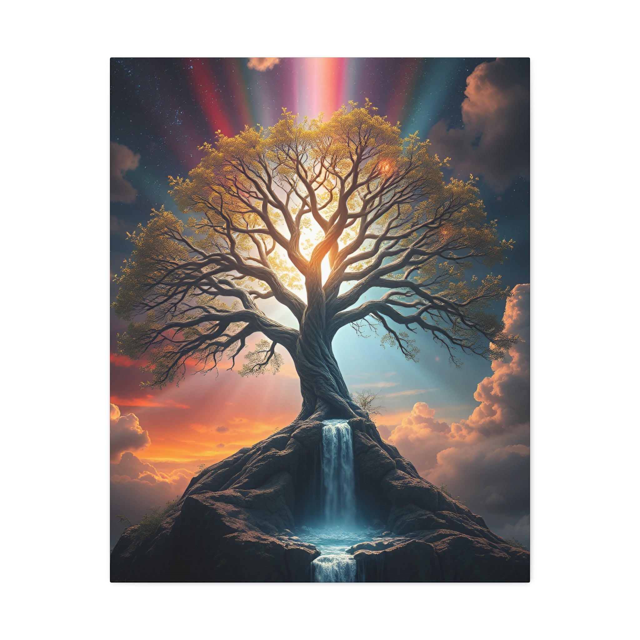 Tree of Light Stretched Canvas Wall Art – Inspirational Fantasy Landscape