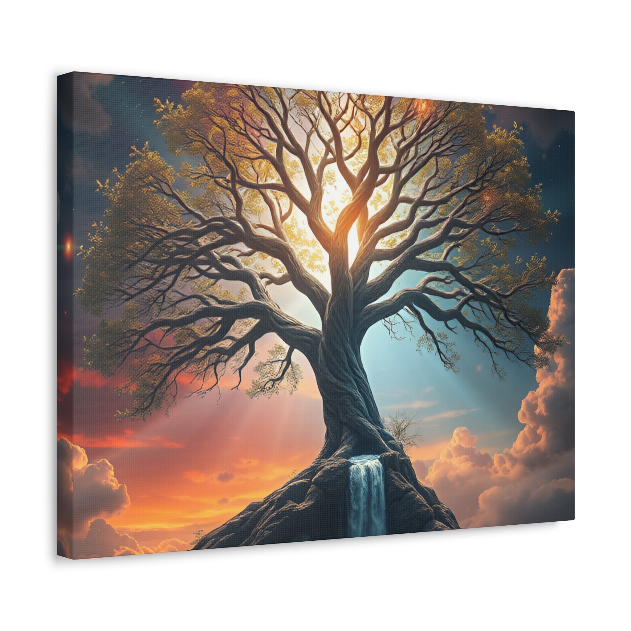Tree of Light Stretched Canvas Wall Art – Inspirational Fantasy Landscape