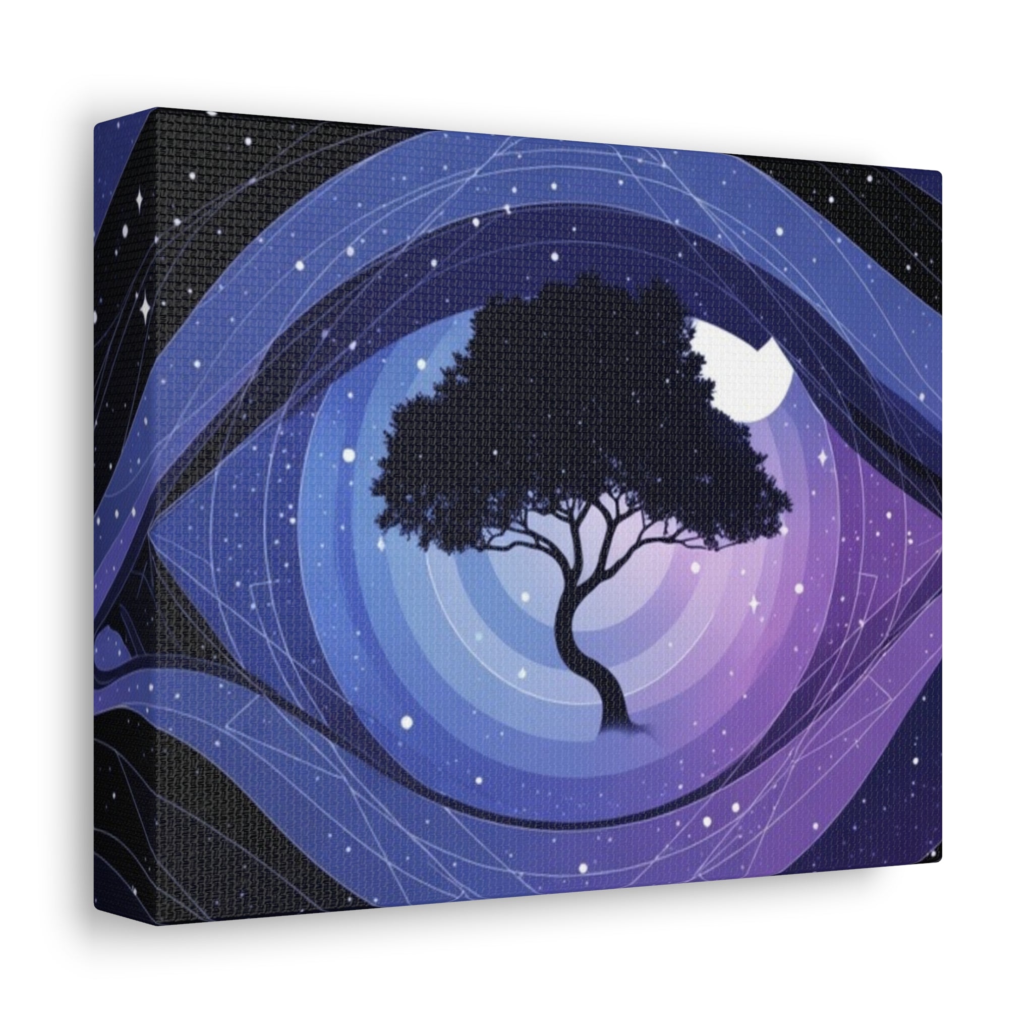 Night Tree Stretched Canvas Wall Art — Mystical Purple Galaxy Eye Design