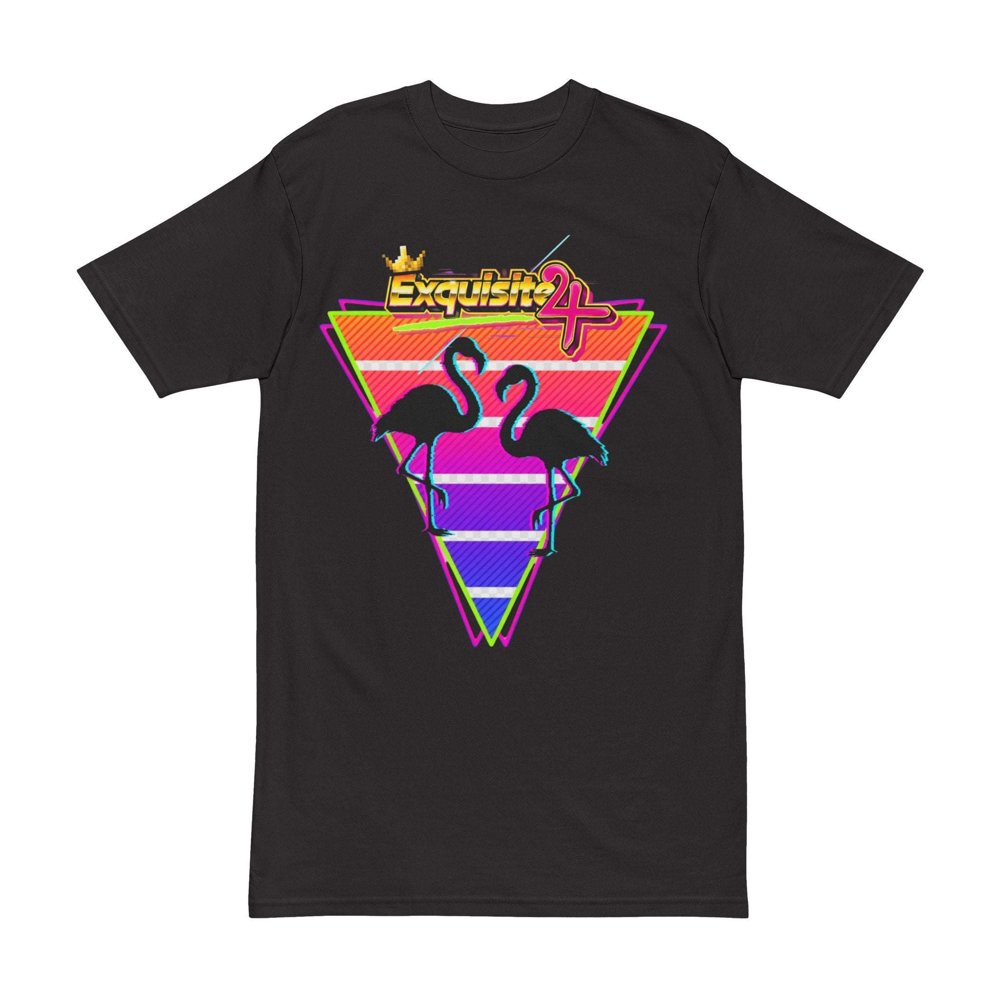 Retro Flamingo Triangle Tee — 'Exquisite 24' 80s Sunset Graphic Shirt