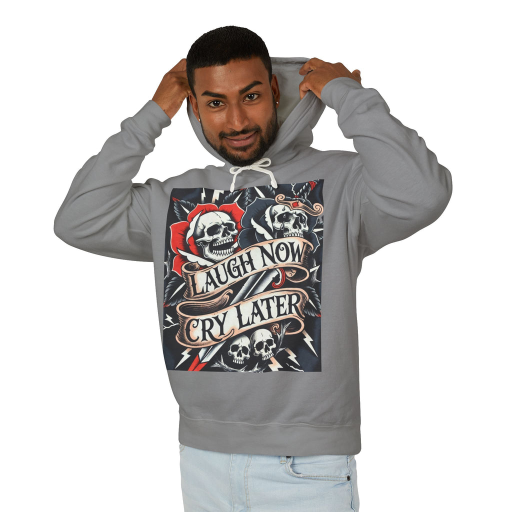 Laugh Now Cry Later Skull Hoodie — Vintage Rose Graphic