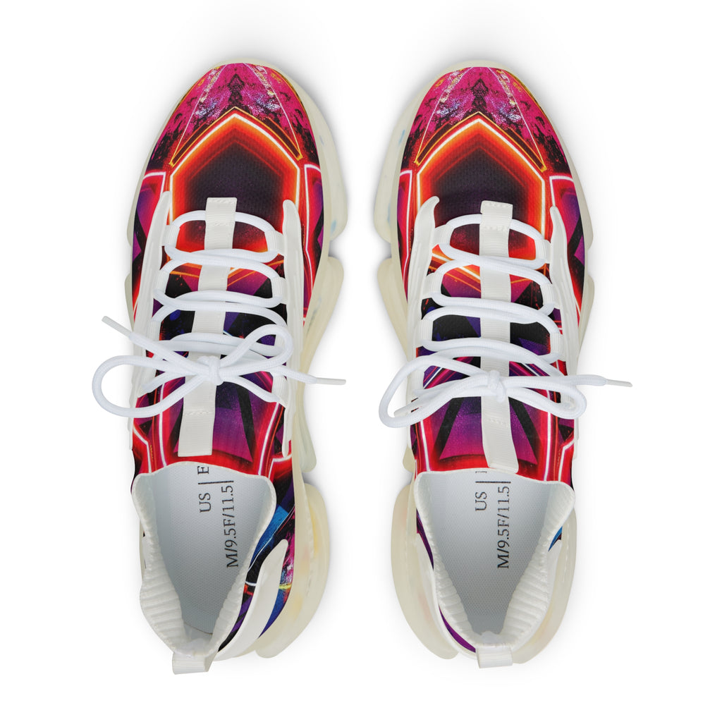 Men's Mesh Sneakers — Neon Geometric Athletic Shoes for Running & Streetwear
