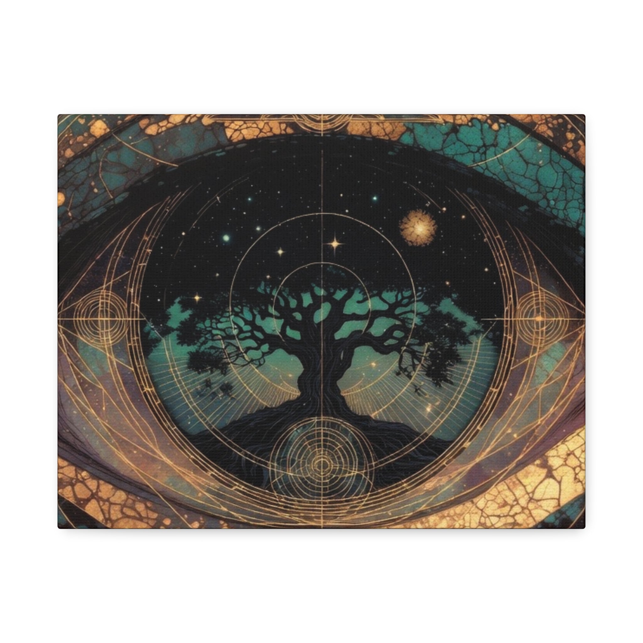 Mystic Tree of Life Stretched Canvas – Spiritual Cosmic Wall Art