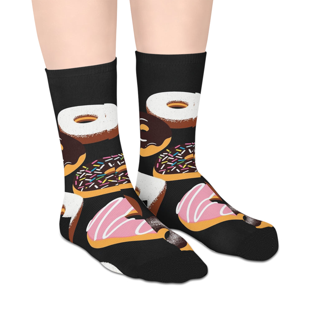 Donut Print Mid-Length Socks — Colorful Sprinkles & Frosting Novelty Socks