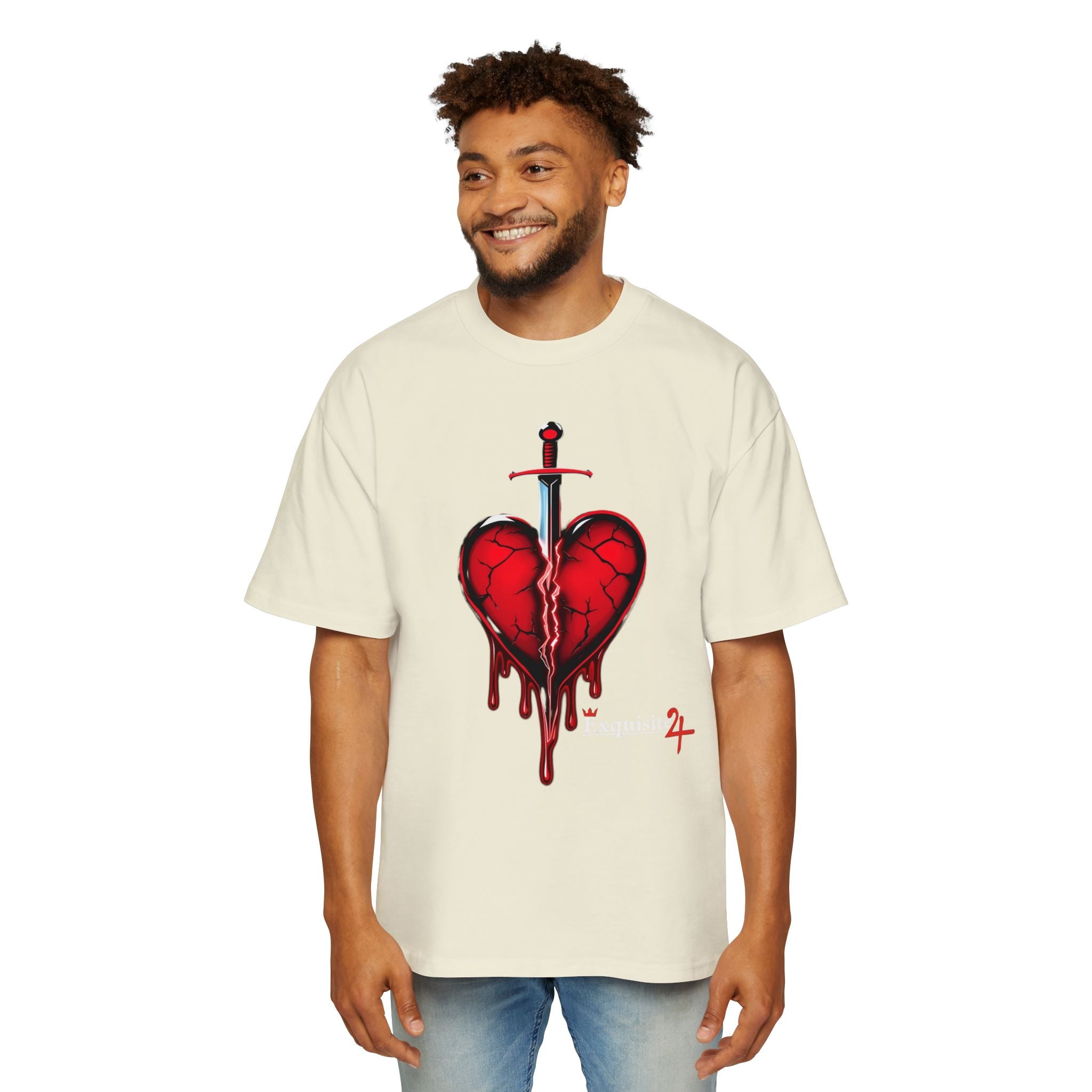 Oversized Graphic Tee — Bleeding Heart with Sword Design