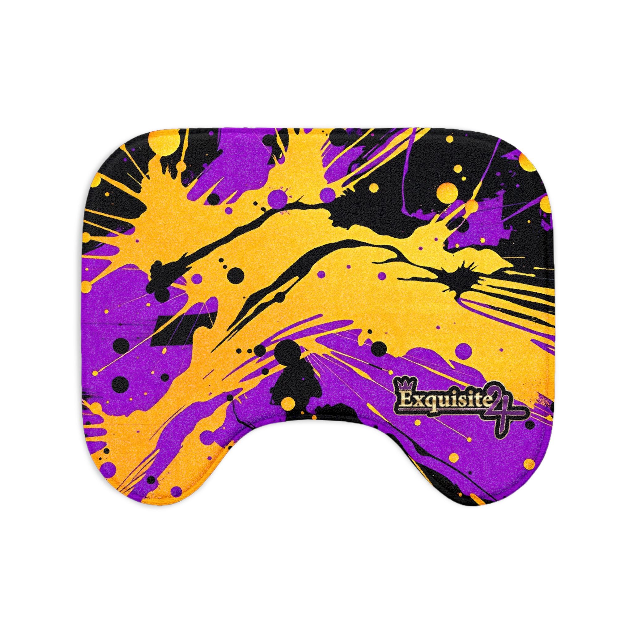Tiger Splash Toilet Three-Piece Set — Vibrant Tiger Face & Purple-Yellow Splash Bath Mat Set
