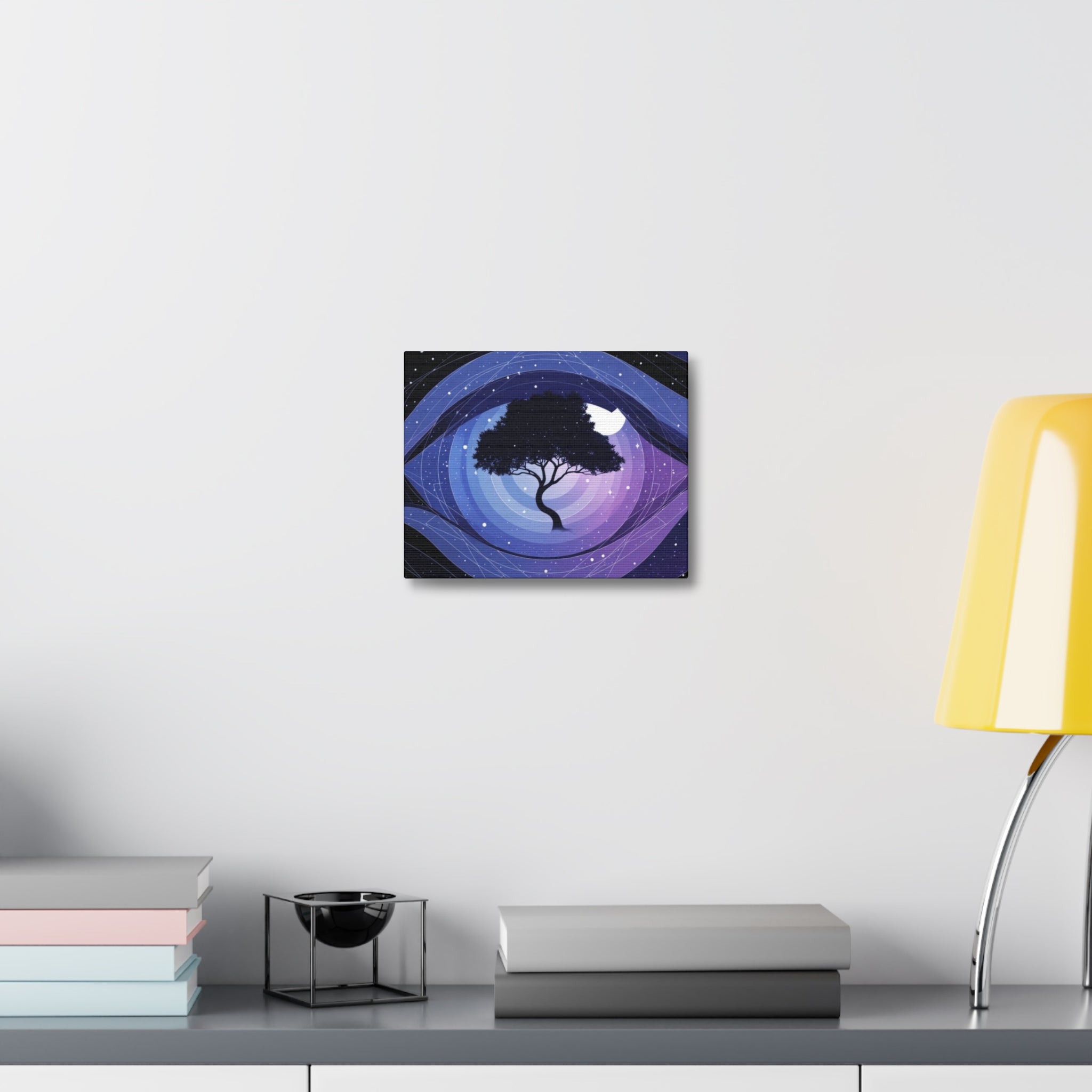 Night Tree Stretched Canvas Wall Art — Mystical Purple Galaxy Eye Design