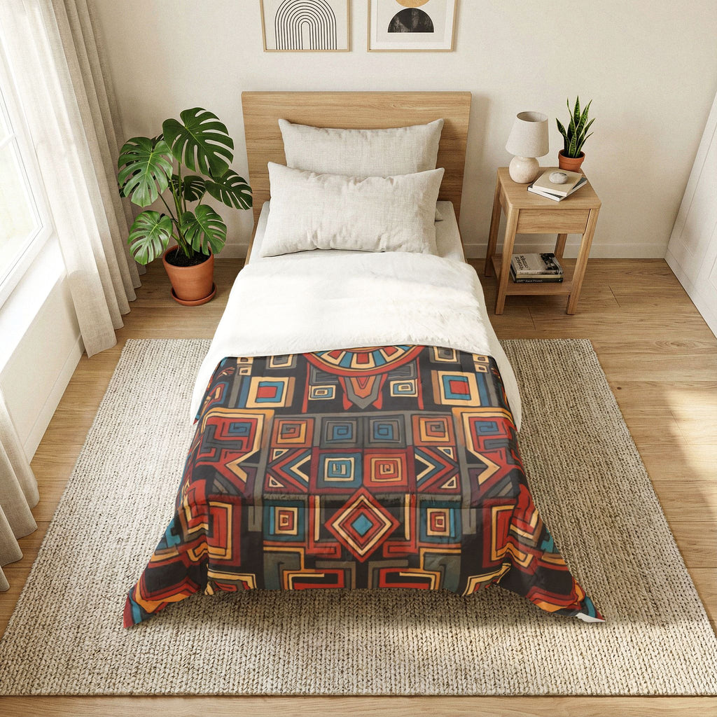 Boho Geometric Cotton Comforter – Tribal Sun Medallion Bedding