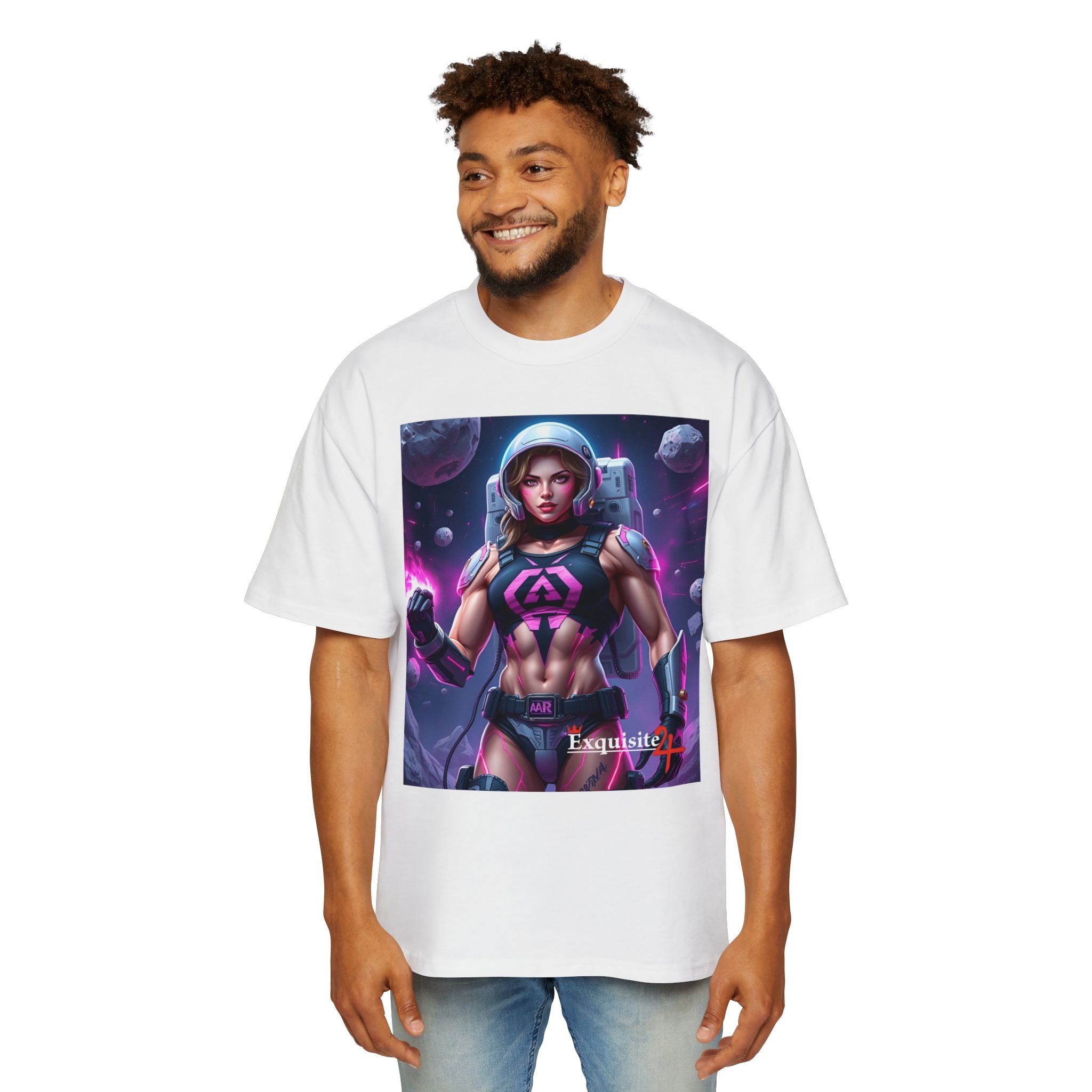 Astronaut Warrior Graphic Tee — Men's Sci‑Fi Space Gamer Oversized Shirt