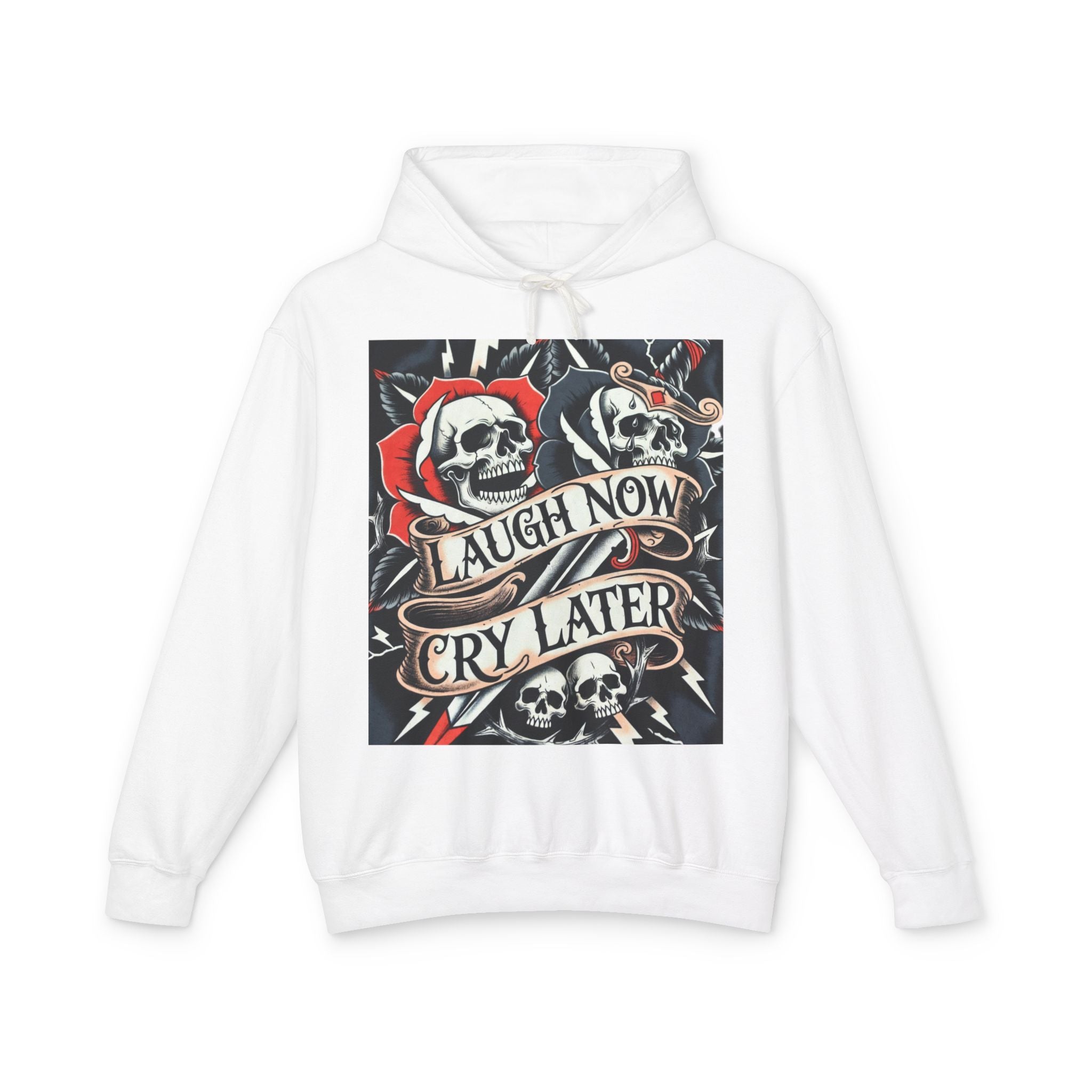 Laugh Now Cry Later Skull Hoodie — Vintage Rose Graphic