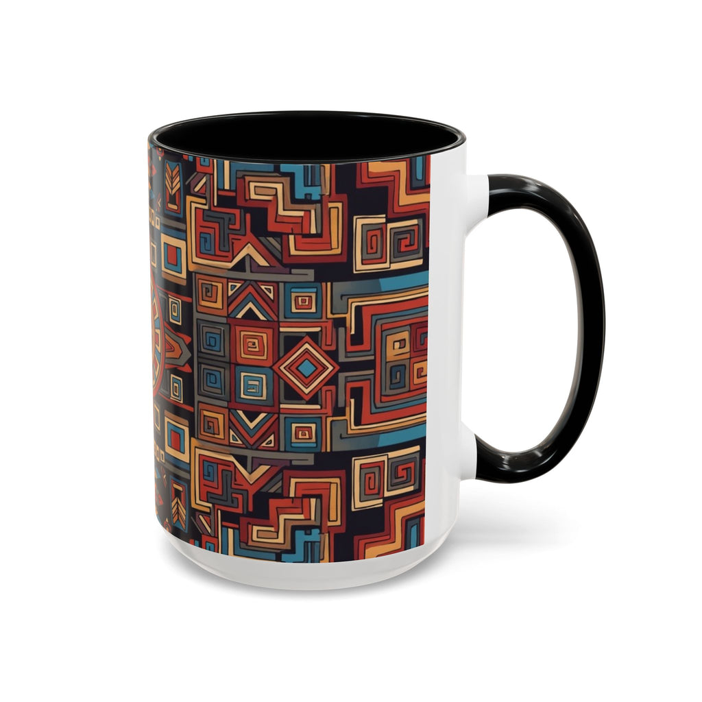 Boho Geometric Accent Mug — Colorful Tribal Pattern Coffee Cup