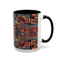 Boho Geometric Accent Mug — Colorful Tribal Pattern Coffee Cup