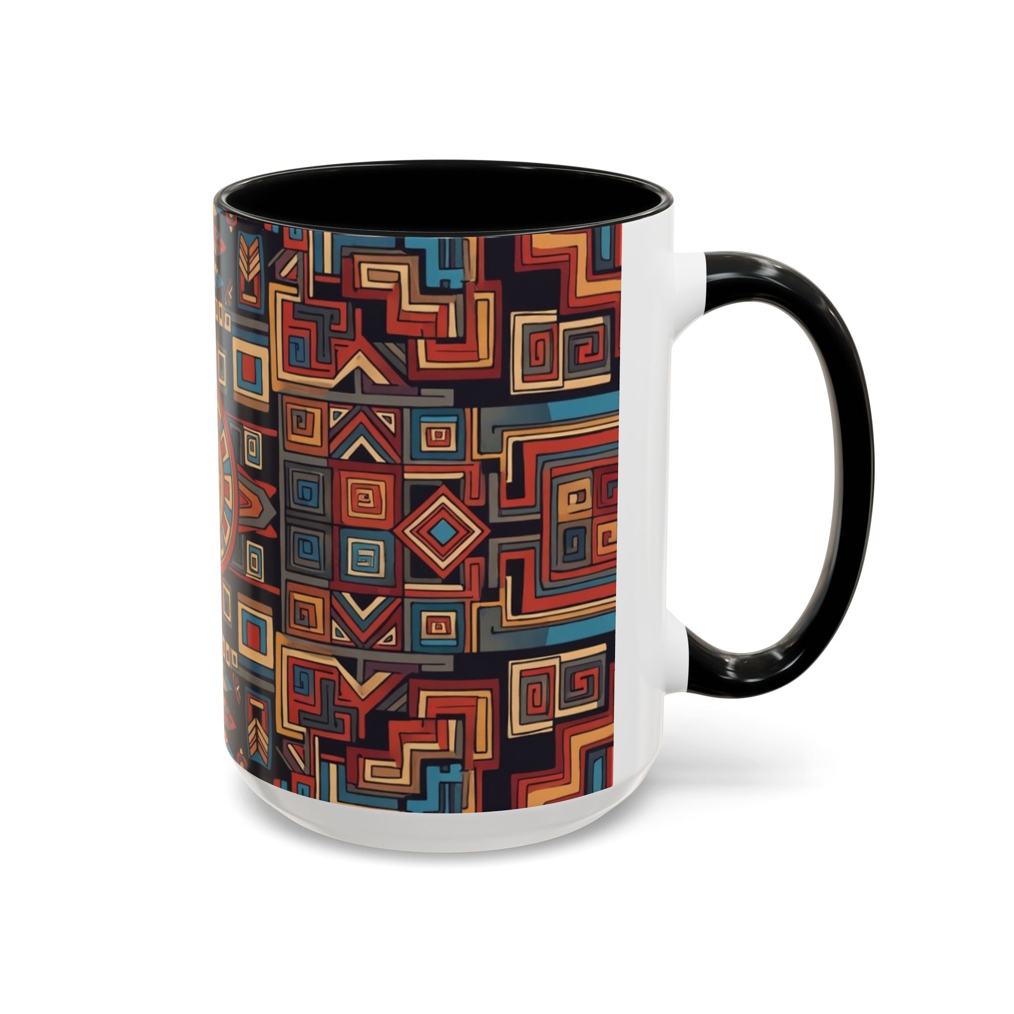 Boho Geometric Accent Mug — Colorful Tribal Pattern Coffee Cup