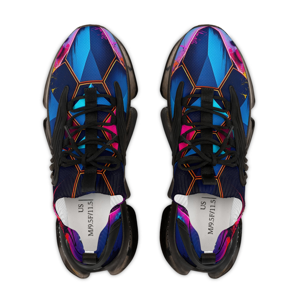 Women's Neon Geometric Athletic Shoes (Blue Pink Hexagon)