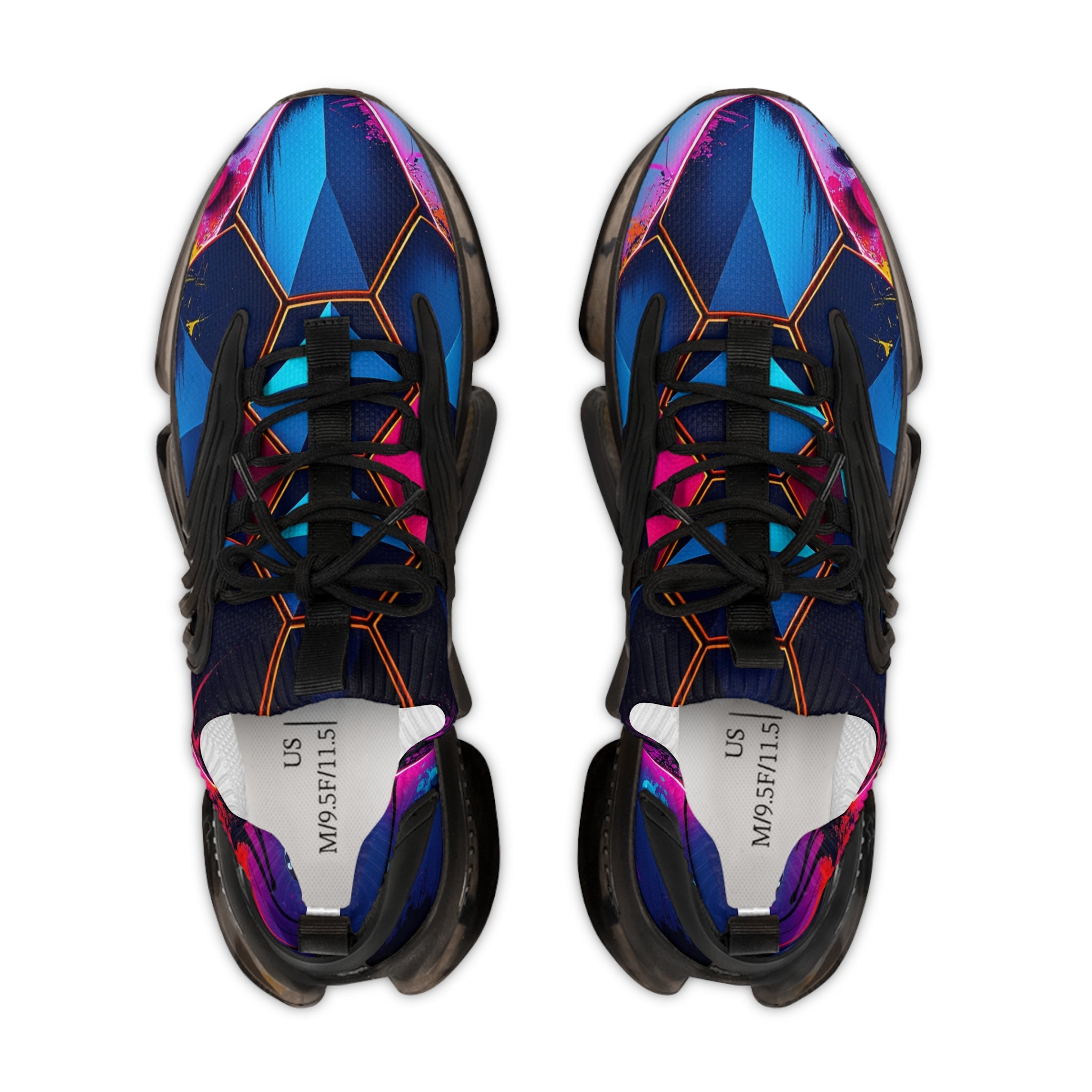 Women's Neon Geometric Athletic Shoes (Blue Pink Hexagon)