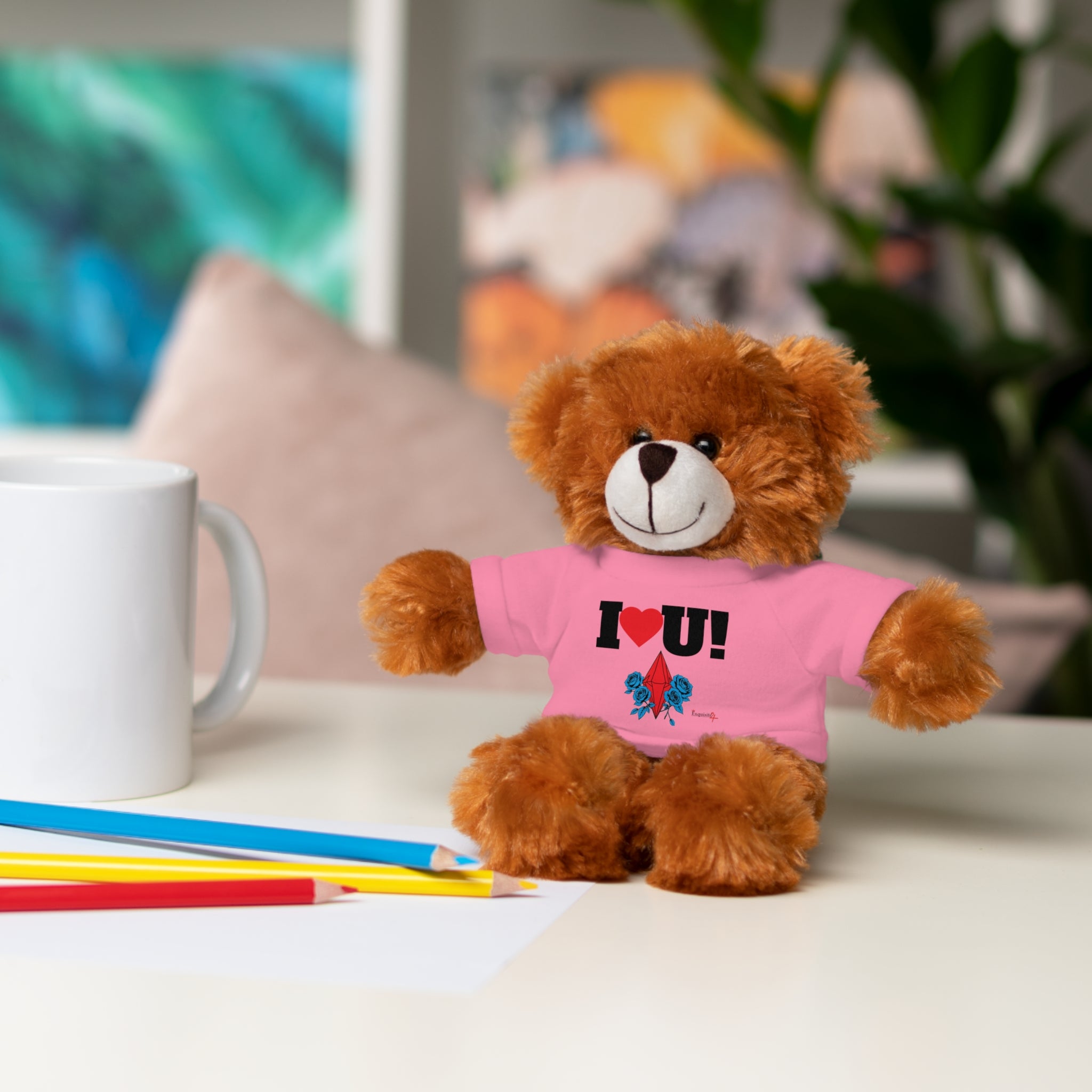 Plush Bear with Branded Tee – Red Diamond and Blue Roses Teddy