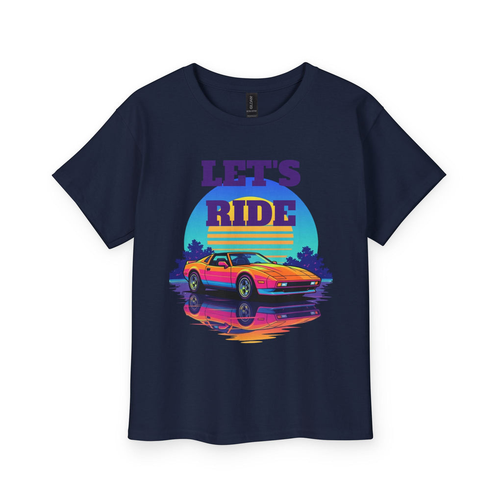 Kids Retro Sports Car Tee – "Let’s Ride" Vintage Sunset Graphic