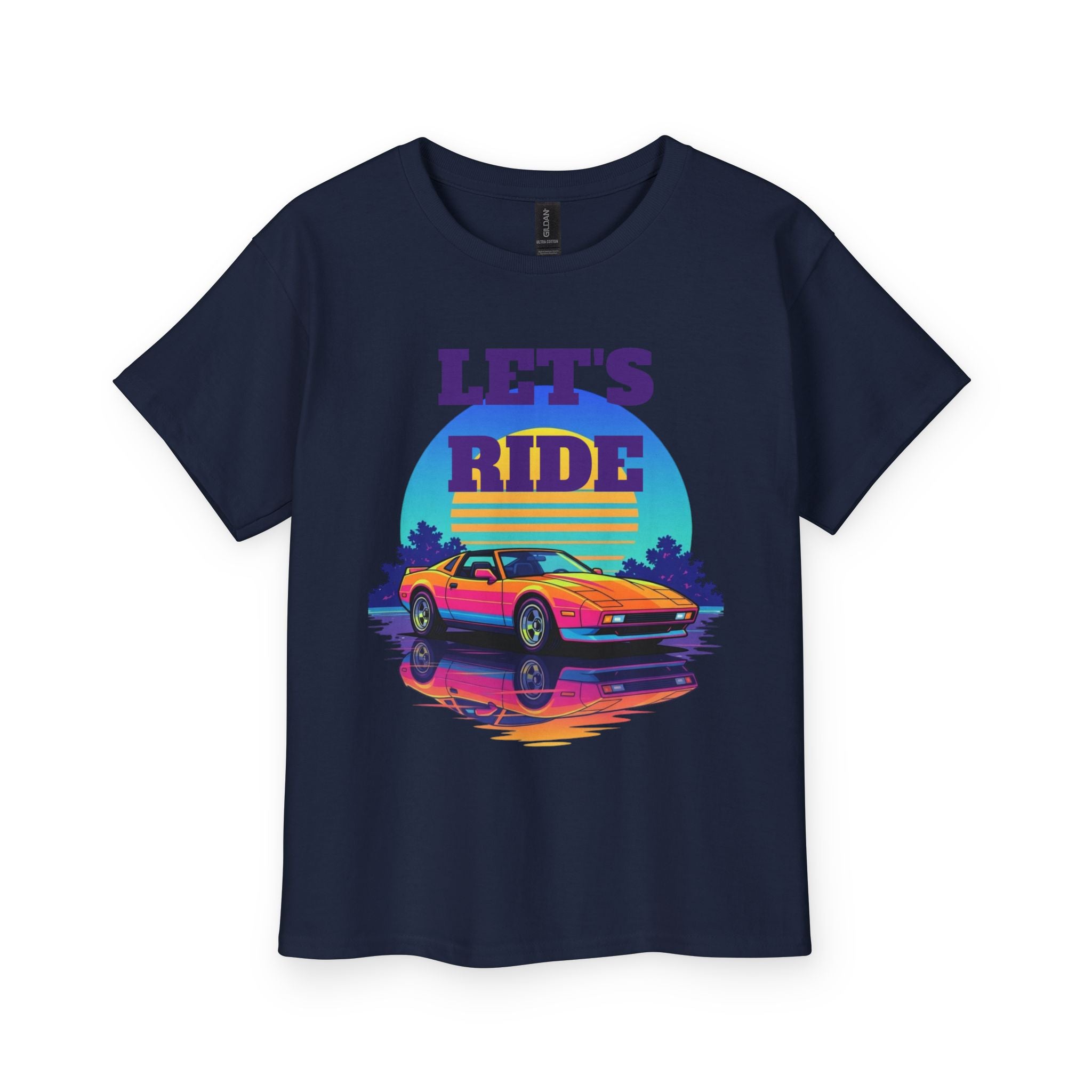 Kids Retro Sports Car Tee – "Let’s Ride" Vintage Sunset Graphic