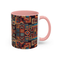 Boho Geometric Accent Mug — Colorful Tribal Pattern Coffee Cup