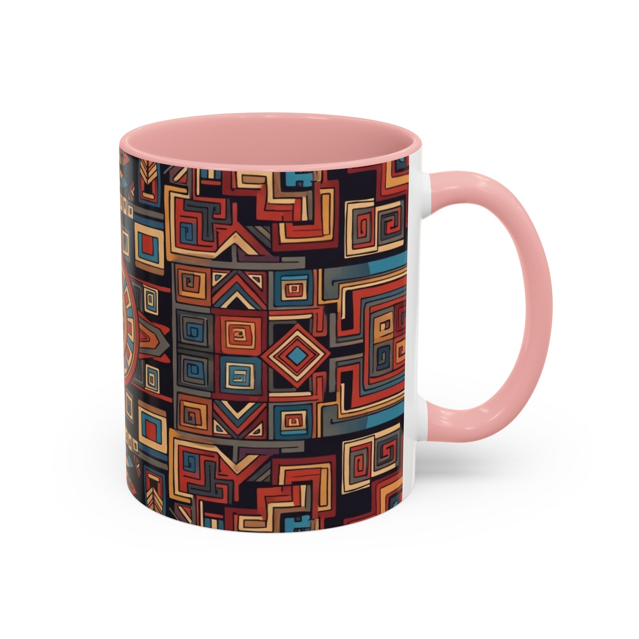 Boho Geometric Accent Mug — Colorful Tribal Pattern Coffee Cup