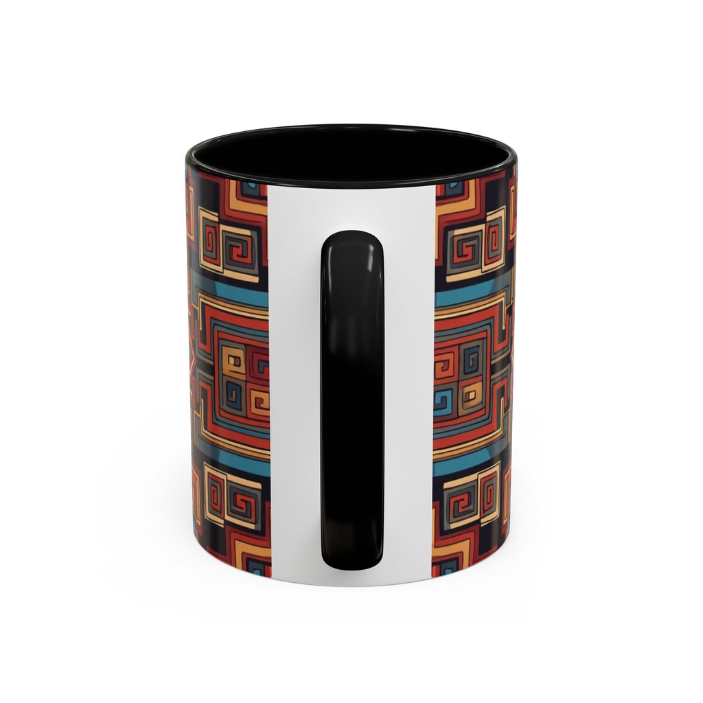Boho Geometric Accent Mug — Colorful Tribal Pattern Coffee Cup