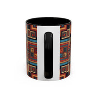 Boho Geometric Accent Mug — Colorful Tribal Pattern Coffee Cup
