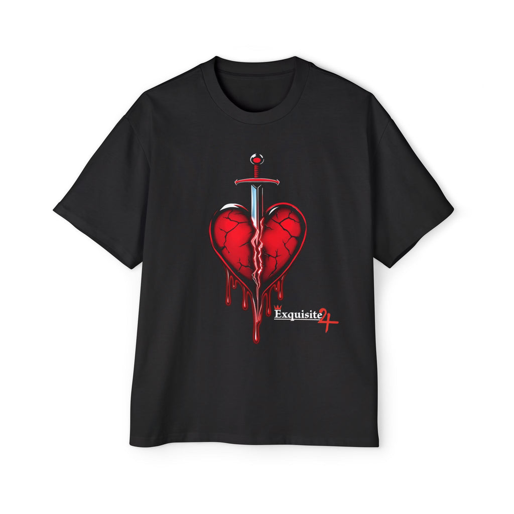 Oversized Graphic Tee — Bleeding Heart with Sword Design