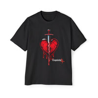 Oversized Graphic Tee — Bleeding Heart with Sword Design
